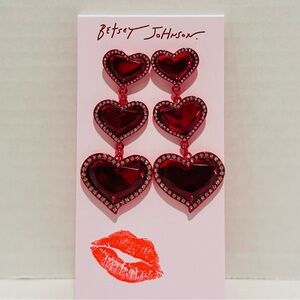 Betsey Johnson NWT Valentines Pave Heart Drop Earrings